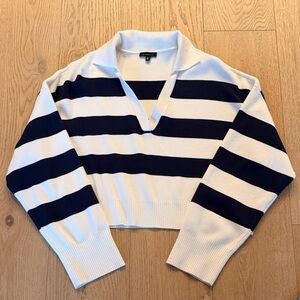Dynamite Navy and White Striped V-Neck Cropped Sweater